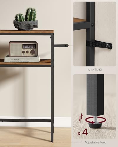 VASAGLE Console Table, 2-Tier Narrow Sofa Table with 2 Shelves, 7.9 x 31.5 x 31.5 Inches, for Living Room, Hallway, Entryway, Rustic Brown and Ink Black ULNT130K01V1 - color: Rustic Brown + Ink Black, size: 31.5"W - Without Power Outlet