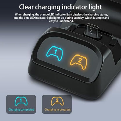 Switch 2 Pro Controller Charger Dock, Dual USB-C Charging Station for Switch Pro Controller, Compatible with PS5, Xbox Series X|S and Elite Series 2, LED Indicators, USB-C Adapters Included