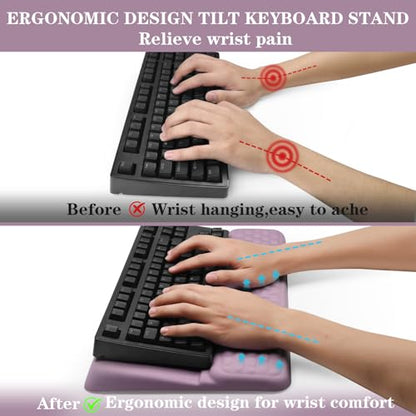 Computer Keyboard Stand Pad with Wrist Rest, Ergonomic Comfy Tilted Keyboard Stand Riser Holder Pad for Office Home (Purple) - color: Purple