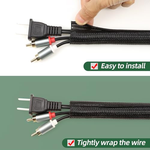 Split Wire Loom Tubing, Cable Protector Sleeve, Braided Cable Management for TV/Computer/Home Theater/Engine Bay, Cord Protectors from Pets No Chew (Black, 1/2"-25ft) - color: Black, size: 1/2"-25ft
