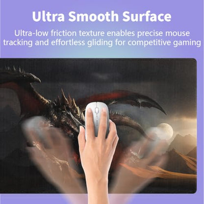 Large Gaming Mouse Pad (31.5" x 15.8") - Fantasy Scene Knight Fighting Dragon, Extra XXL Extended Office Accessories, Premium Stitched Anti-Slip Desk Mat - color: Dragon