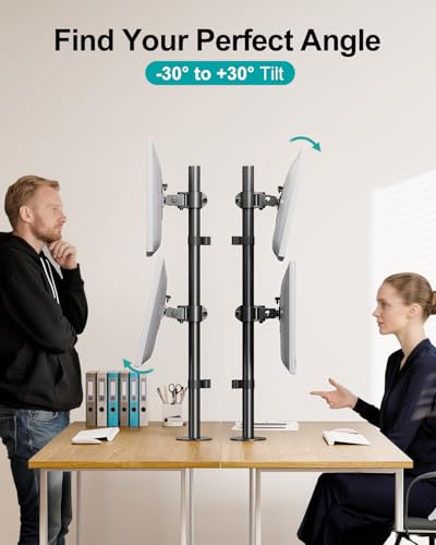 MOUNT PRO Vertical Dual Monitor Stand, Stacked Monitor Mount for 2 Monitors Up to 32 inches, Computer Monitor Arm with Swivel, Tilt, Height Adjustable, Each Monitor Desk Mount Holds up to 17.6 lbs - size: Max 32“ Basic