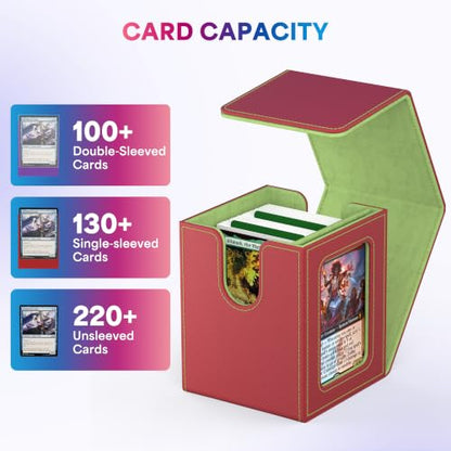 UAONO Card Deck Box for MTG Commander, Independent Commander Display, Fits 100 Double-Sleeved Cards, Magnetic Deck Case for Magic the Gathering TCG, 2 Dividers & 1 Top Loader (Red/Green) - color: A-Red&Lime Green