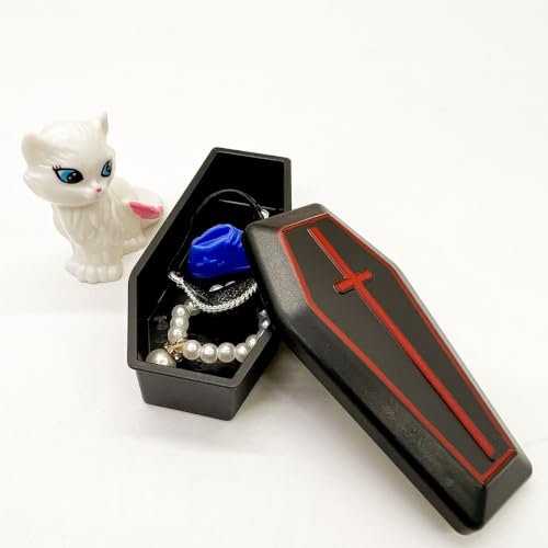 Coffin Shaped Decorative Storage Boxes, Set of 4, Black with Red Accents
