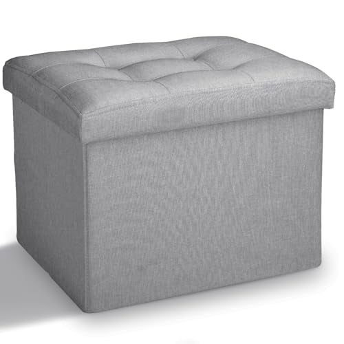 LINMAGCO Small Storage Ottoman Stool Foot Rest Stool Under Desk Stool Short Folding Ottoman Linen Cloth Light Gray 17X13X13IN - color: Gray(linen), size: 13"D x 17"W x 13"H
