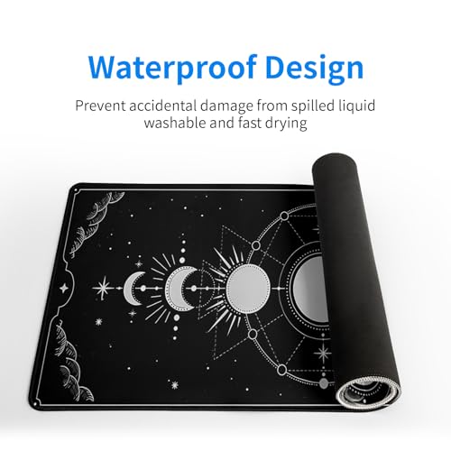 Sun Moon Gaming Mouse Pad Black Large Mouse Pad for Keyboard and Mousepad Desk Mat with 3mm Non-Slip Base and Stitched Edge for Gaming and Office Computer Mat Protector Mat 27.6x11.8 Inch - color: Sun Moon