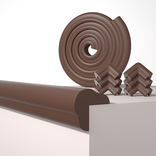 L-Shape 6.56FT 0.6'' Thick Baby Proof Corners and Edges, Pre-Taped | Thickened Upgrade, with 6 Corner Covers, Soft Rubber Foam Furniture Corner Bumper Guards for Table Wall Fireplace, Coffee - color: Dark Brown, size: 0.6''Th (6.56ft)
