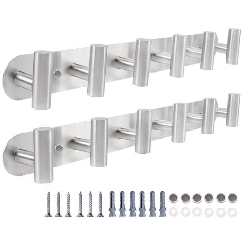 Coat Hook Rack, Wall Mounted Coat Rack with 12 Hooks, Heavy Duty Towel Hook Rack Wall Hooks for Hanging Coat, Stainless Steel Coat Hanger for Bathroom Entryway Mudroom(Brushed Nickel) - color: Brushed Nickel, size: 12 Hook