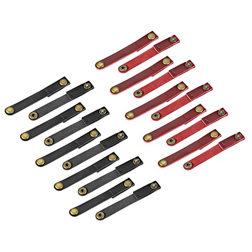 MECCANIXITY Pack of 20 Leather Cable Straps Cable Ties, Cord Organizer, Portable Cable Management for USB Cables, Headphone Wires, Black/Wine Red - color: Black,wine Red