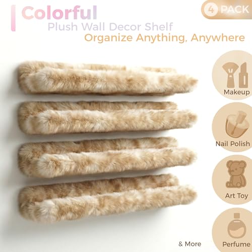 Care&More YJ 15 Inch Nail Polish Shelves, 4-Pack Fuzzy Display Nail Polish Rack for Storing Nail Bottles, Sunglasses, Essential Oils, Plush Soft (Brown) - color: Brown