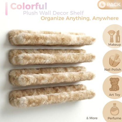 Care&More YJ 15 Inch Nail Polish Shelves, 4-Pack Fuzzy Display Nail Polish Rack for Storing Nail Bottles, Sunglasses, Essential Oils, Plush Soft (Brown) - color: Brown