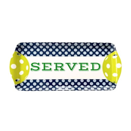 Sprinkles & Confetti Navy Pickleball Melamine Serving Tray with Handles - BPA-Free, Reusable | Durable Platter for Birthdays, Outdoor Events | Charcuterie, Appetizers, Cupcakes, Snacks - color: Navy & Lime