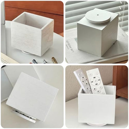 360° Rotating Remote Control Holder, Wooden TV Controller Holder, Remote Holder for Table, Desktop Caddy for Pen, Phone, Small Item Home Office School (White) - color: White - 1slot