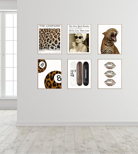 Trendy Leopard Wall Poster - Stockholm Style Room Decor for Women - Luxury Fashion Posters for Home Bedroom Apartment Dorm - HD Prints - Set of 6 Pieces - 8 x 10 inch - UNFRAMED