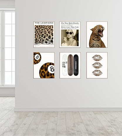 Trendy Leopard Wall Poster - Stockholm Style Room Decor for Women - Luxury Fashion Posters for Home Bedroom Apartment Dorm - HD Prints - Set of 6 Pieces - 8 x 10 inch - UNFRAMED