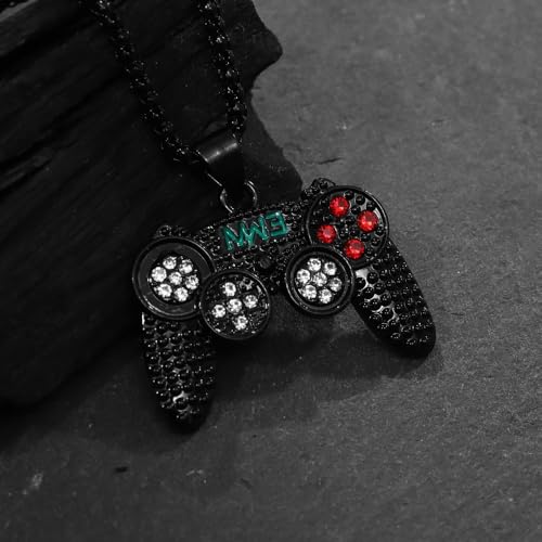 RTY Crystal Game Controller Necklace Hip-Hop Remote Control Friendship Necklace for Best Friends Chunky Statement Jewelry Valentine's Day Birthday Gift for Men - color: black