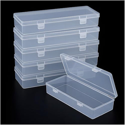 6 Pack Clear Plastic Storage Boxes with Hinged Lids, 6x2.6x1.2 Inches Long Rectangular Organizer for Diamond Art Accessories, Beads, Crafts