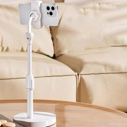 Phone Stand for Desk, Angle Height Adjustable Holder for Desk, Desktop Webcam Mount Compatible, Ergonomic Design, for Smartphone Devices, Office Desk Accessories (White)