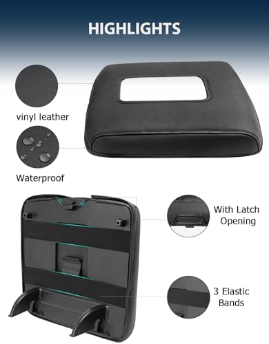 Center Console Cover for 2014-2018 Chevy Silverado & GMC Sierra 1500 2500 3500, Durable PU Leather Armrest Lid Covering Protector, Anti-Scratch, Black (Fits Split Bench Jump Seat) - color: Black