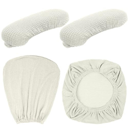 Tallew 4 Pcs Office Chair Covers Set Computer Universal Protective Stretchable Chair Seat Covers Desk Armrest Slipcovers Pads Office Cushion Backrest for Rotating (XL,Cream White) - color: Cream White