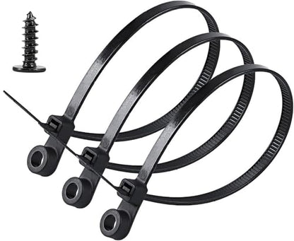 Black 5.9 Inch Nylon Zip Tie with Screw Holes, 100 Pcs, Includes 100 Pcs Black M4 x 12 Stainless Steel Screws for Daily Fastening - color: Black