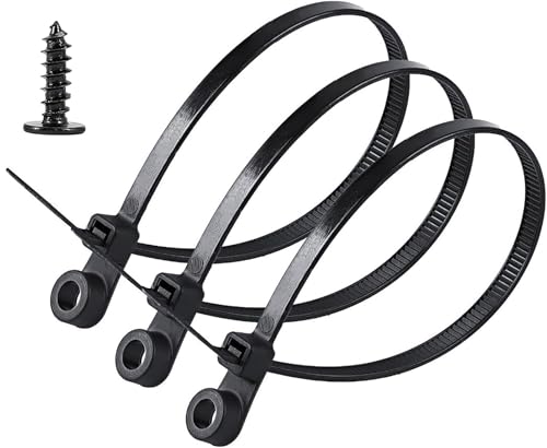 Black 5.9 Inch Nylon Zip Tie with Screw Holes, 100 Pcs, Includes 100 Pcs Black M4 x 12 Stainless Steel Screws for Daily Fastening - color: Black