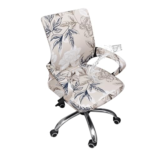 Waterproof Office Chair Cover with Armrest Cover 18Inch Wide Stretch Printed Floral Small Desk Computer Chair Covers with Long Zipper Arm Slipcovers Washable - color: Waterproof-elegant Flowers, size: Small