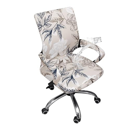 Waterproof Office Chair Cover with Armrest Cover 18Inch Wide Stretch Printed Floral Small Desk Computer Chair Covers with Long Zipper Arm Slipcovers Washable - color: Waterproof-elegant Flowers, size: Small
