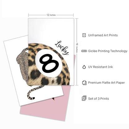 Set of 3 Preppy Cheetah Wall Art Trendy Pink Leopard Canvas Prints Star Lucky 8 Ball Posters Aesthetic Wall Decor Pictures for Girly Bedroom Apartment Dorm Unframed 12x16in
