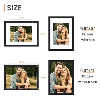 upsimples 8x11 Picture Frame, Display Pictures 6x8 with Mat or 8x11 Without, Wall Hanging Photo Frames, Black, 1 Pack - color: Black, size: 8x11