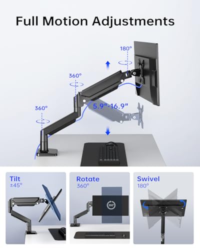 Single Monitor Stand for 13 to 32 inch Screens, Gas Spring Monitor Arm with Swivel, Tilt, Rotation, Height Adjustable, Desk Mount with C-Clamp and Grommet Base, Holds 4.4 to 19.8lbs Screen, Black - size: Non-RGB Single Arm Black