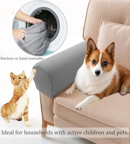 Sofa Couch Arm Chair Covers, Armrest Armchair Covers Stretch Recliner Slipcover, Set of 2 (Sand) - color: Sand