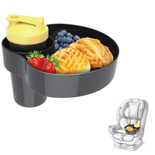 Car Seat Cup Holder for Kids - Kids Travel Tray with Snack Tray, CarSeats Snack Trays for Toddler, Car Cup Holder for Safety Seats, Fits Stroller & Booster (black) - color: black