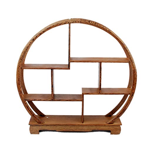 NWFashion Chinese Wooden Rosewood Display Stand Decoration 11" Curio Cabinets Shelf (Circle) - color: 4