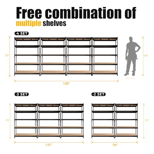 PrimeZone Heavy Duty Storage Shelves - 47"W x 18"D x 71"H 5 Tier Adjustable Garage Storage Shelving, Metal Storage Utility Rack Organizer Shelf Unit for Warehouse Pantry Closet Kitchen Basement, Black - size: 47"W x 18"D x 71"H