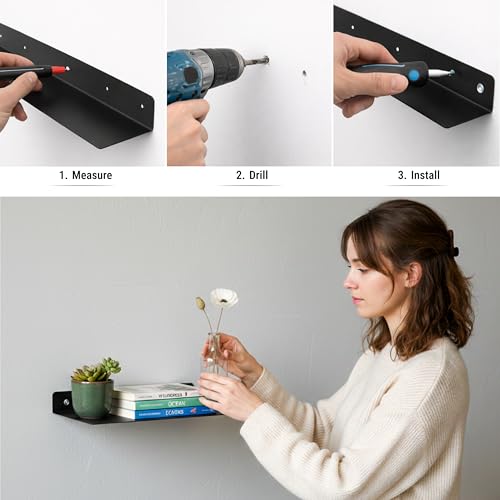 SIMOND STORE Black Floating Shelves for Wall, 12" X 8" Small Floating Shelf | Metal Heavy Duty Shelves Brackets for Gaming, Console, PlayStation Shelf, Tv Shelf for Wall Mounted Tv - size: 12-inch X 8-inch Powder Coated Black