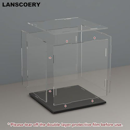LANSCOERY Acrylic Display Case, 9 x 9 x 9 in Clear Display Box with 2mm Panels, Black Base for Building Block Models and Figurines - color: Black, size: 9x9x9inch; 23x23x23cm