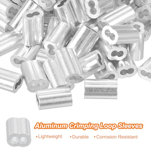 uxcell 100Pcs Aluminum Crimping Loop Sleeve for 1/16" Diameter Wire Rope, Double Ferrule Aluminum Wire Rope Sleeve for Cable Line End - size: 1/16 Inch