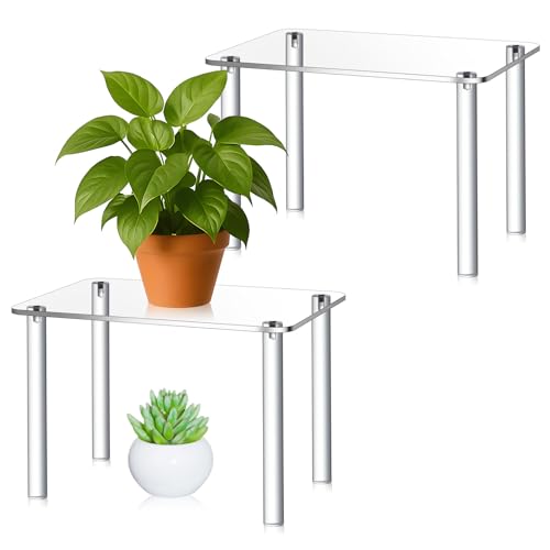 RattanView 1 Pcs 12 Inch Acrylic Risers Display Stands Rectangular 4-leg Acrylic Plant Stand, 6mm Thick Clear Shelf Riser Display Stands for Decor Collectibles Figures and Item Photography - color: Acrylic, size: 12×8×8in