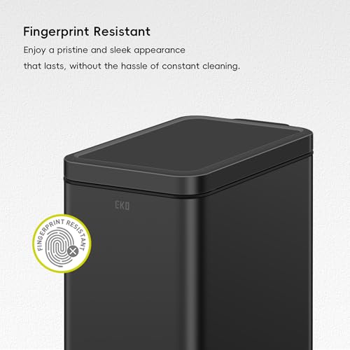 EKO Small Bathroom Trash Can with Lid Soft Close, Step Pedal, 6 Liter / 1.6 Gallon Stainless Steel Garbage Can with Removable Inner Bucket, Anti-Fingerprint Finish (Matte Black) - color: Matte Black, size: 6L