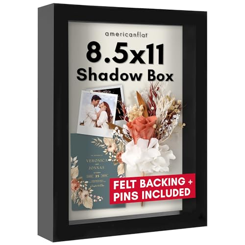 Americanflat 8.5x11 Shadow Box Frame with Shatter-Resistant Glass - Silhouette Collection - Large Shadow Box Display Case for Tabletop and Wall Display - Black with Soft Felt Back - color: Black, size: 8.5x11