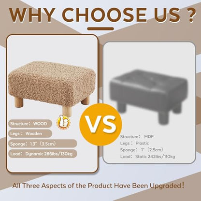 Small Foot Stool Ottoman, Sherpa Footstool Ottoman Foot Rest for Couch, Rectangle Footstools and Ottomans Small for Living Room, Entryway and Bedroom (Light Brown) - color: Light Brown