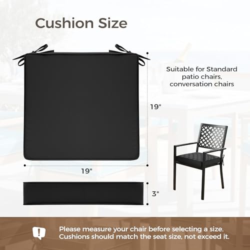 UNIKOME Outdoor Chair Cushions Set of 4, Water Resistant Patio Seat Cushions with Ties for Outdoor Furniture, High-Density Foam, UV & Fade Resistant, Piped Edge – 19" x 19" x 3", Black - color: 05 Black, size: 19" W X 19" D X 3" H