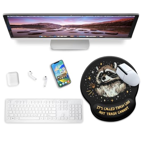 Mouse Pad with Wrist Rest, Funny Trash Raccoon Ergonomic Mousepad Wrist Support for Desk, Cute Animial Gaming Mousepads for Wireless Mouse Computer Work Home Desk Accessories Office Supplies Black - color: 0 Funny Raccoon