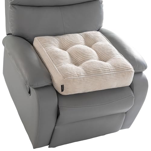 HIGOGOGO Tufted Corduroy Recliner Seat Cushion for Elderly, High Density Foam Large Square Seat Cushion for Recliner Chair, Floor Pillow, Office Chair, Car, No Pressure on Thighs, 20x20x4 - color: Beige, size: 20x20x4