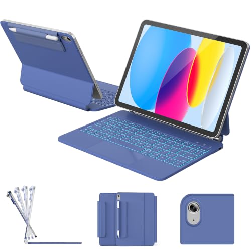 RAYMCRAFT for iPad 11th(A16, 2025)/10th Generation Case with Keyboard, Magic Keyboard 2022, 11- Color Backlight, Stainproof Surface, Smart Trackpad, Blue - color: Blue