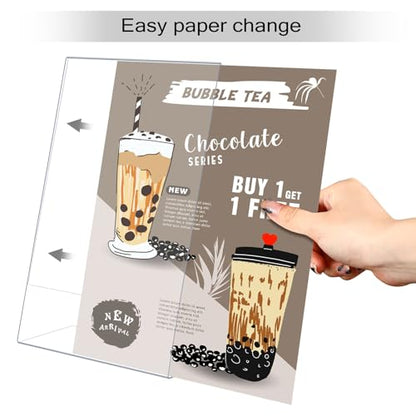 Qilery 4 Pcs Acrylic Sign Holder Clear Display Stand Frame Table Top Slant Back Plastic Sign Holder Flyer Document for Menu Workers Teachers Office School Desktop (11 x 17 Inch) - size: 11 x 17 Inch