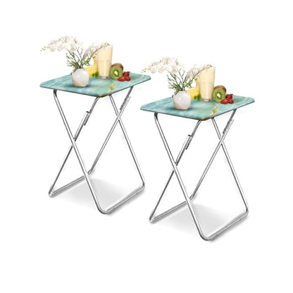 Garden 4 you Folding TV Tray Table,TV Dinner Table with Sturdy MDF Top,Eating Trays for Living Room with No Assembly Required, 2PCS (Sea Blue) - color: Sea Blue, size: 2pcs