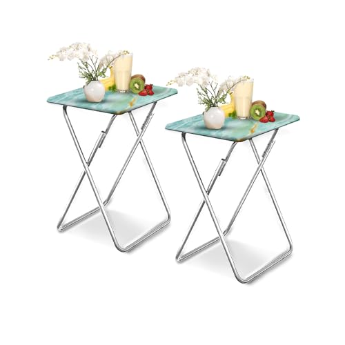 Garden 4 you Folding TV Tray Table,TV Dinner Table with Sturdy MDF Top,Eating Trays for Living Room with No Assembly Required, 2PCS (Sea Blue) - color: Sea Blue, size: 2pcs