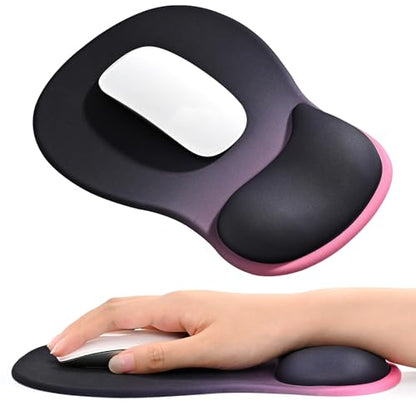 EooCoo Ergonomic Mouse Pad with Gel Wrist Rest Support Middle Concave Design, Relieve Wrist Pain Mousepad, Non-Slip Base for Laptop, Office Desk Accessories, Carpal Tunnel Syndrome Black Pink - color: Black Pink